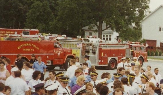 Tanker 4-9 and Engine 4-9-1 at Honey Brook Fire Company's Triple Housing and Parade; August 1992  (Honey Brook Fire Co. photo)